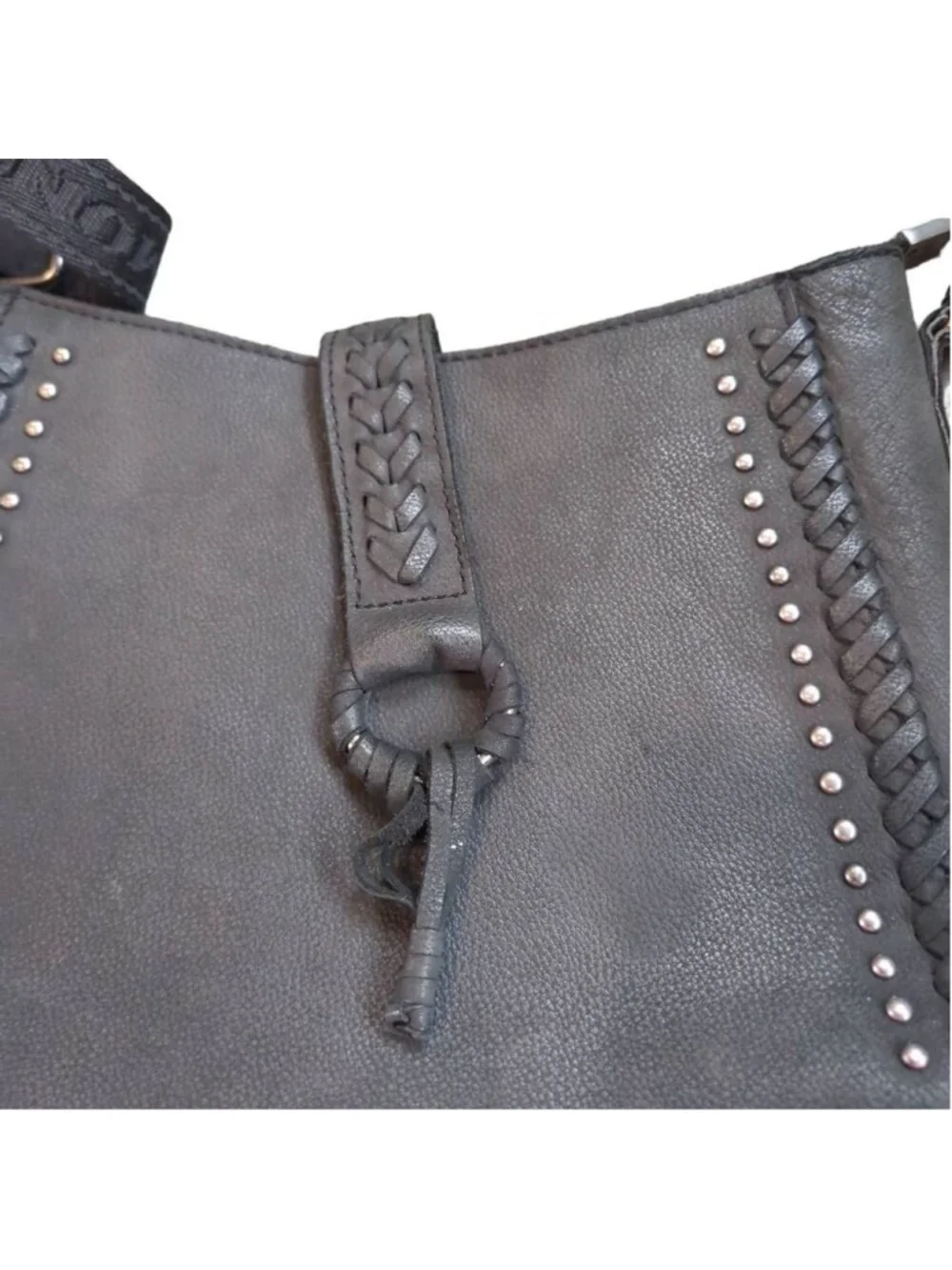 Montana West Zipper Front Black Pebbled Leather Shoulder Bag Woven Western Boho